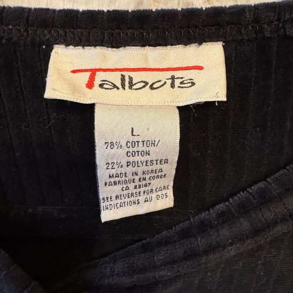 Talbots Jacket Black Velvet Large Button Up Long Sleeves Pockets Soft Ribbed - Picture 5 of 8